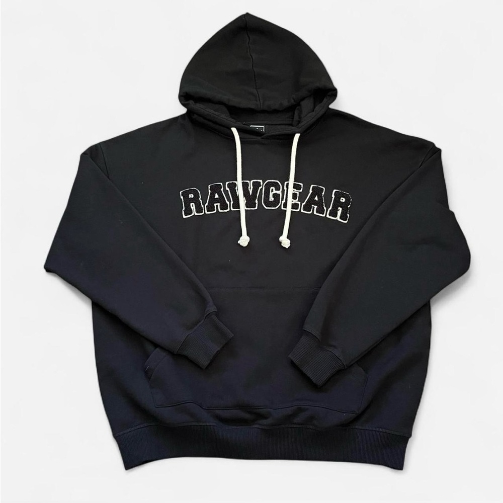 RawGear Black Embroidered Logo Heavyweight Hoodie Streetwear Gym Wear Size L